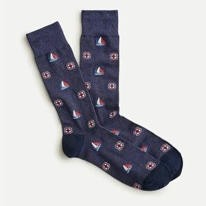 J CREW Socks OS CRITTER Crew SAILBOATS Ships Life Preserver Navy Blue Red NWT